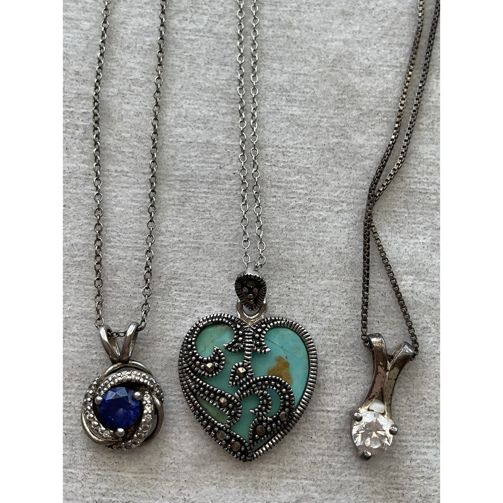 Lot Of 3 925 Sterling Silver Pendant Necklace Vintage Estate Jewelry